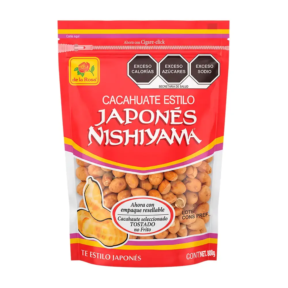 Paquete con cacahuates tostados al estilo japones, de la rosa de 800g