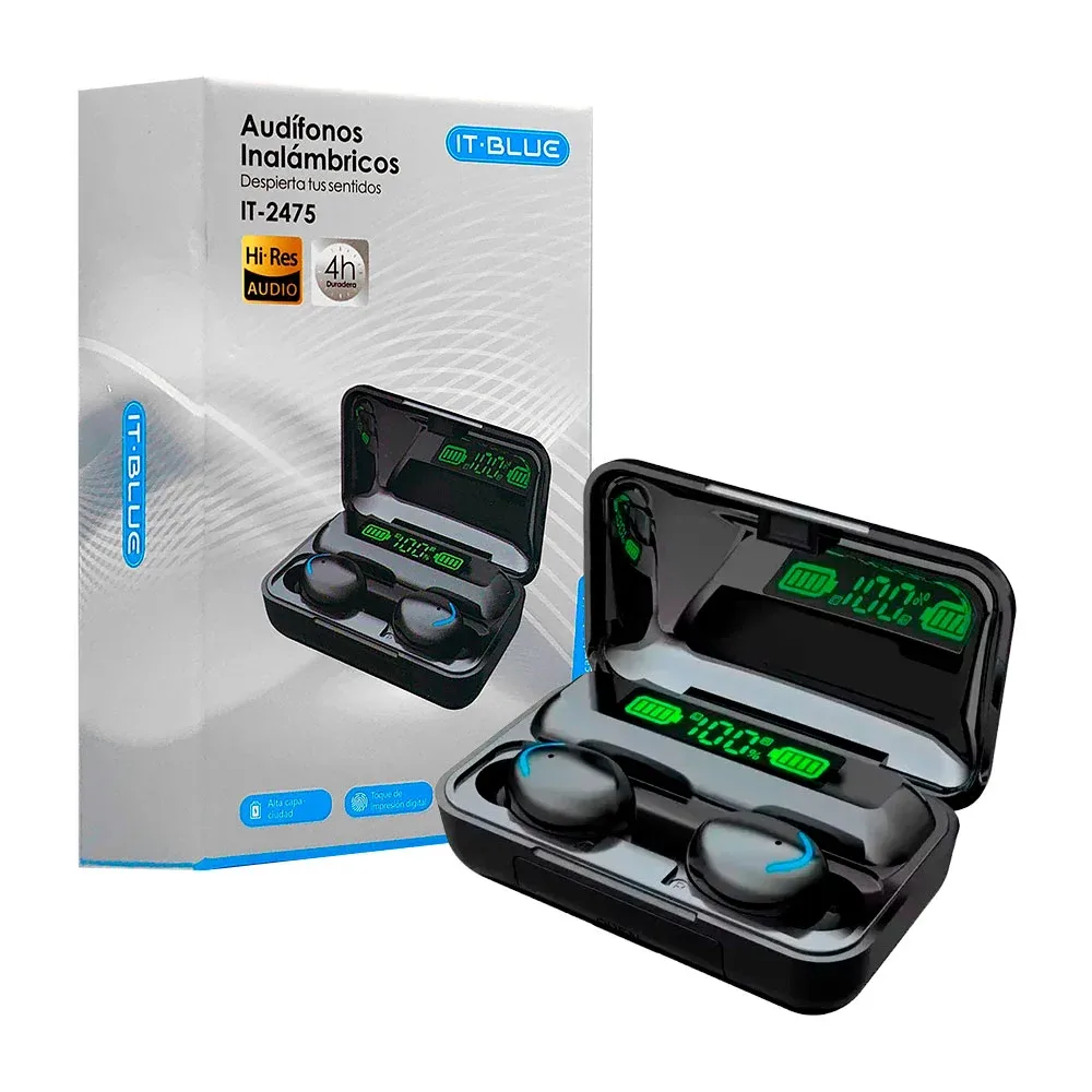 Audífonos inalámbricos bluetooth con tira de luz rgb y estuche con indicador led