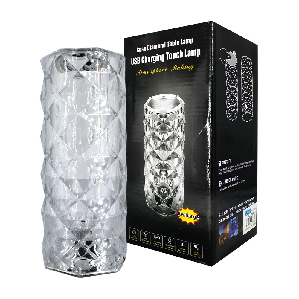 Lámpara decorativa táctil en forma de jarrón cristal con luces rgb intercambiables y control remoto / rose diamond table lamp