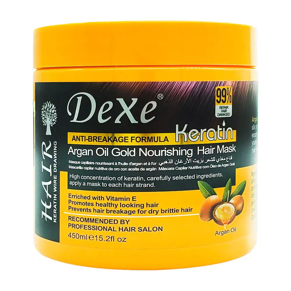 Bote con mascarilla nutritiva para el cabello con aceite de argan dorado y keratina, 450ml