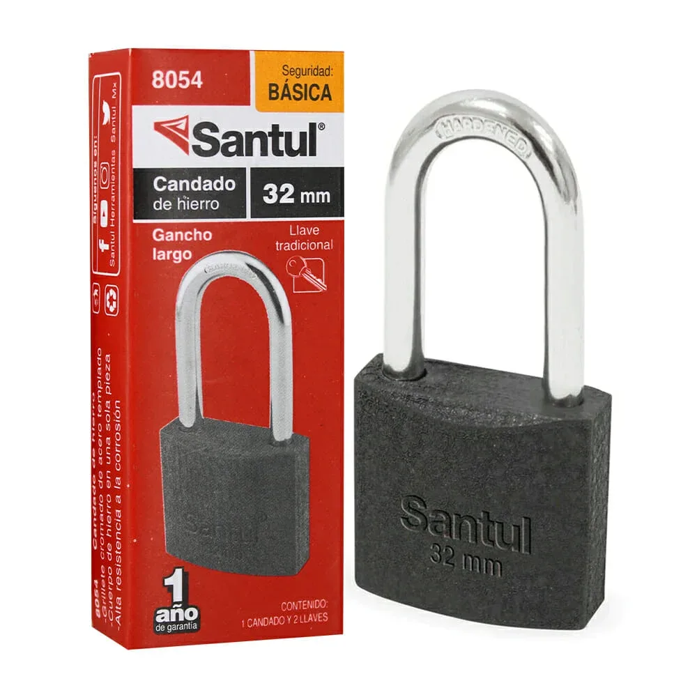 Candado santul de hierro 32mm de gancho largo y juego de 2 llaves / 1022