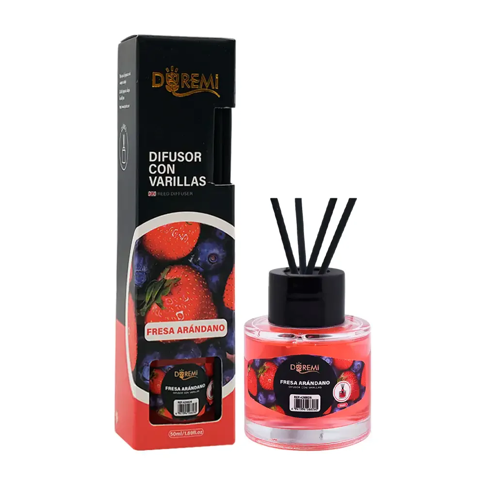 Aromatizante - difusor con varillas en frasco de 50ml, aroma fresa - arándano