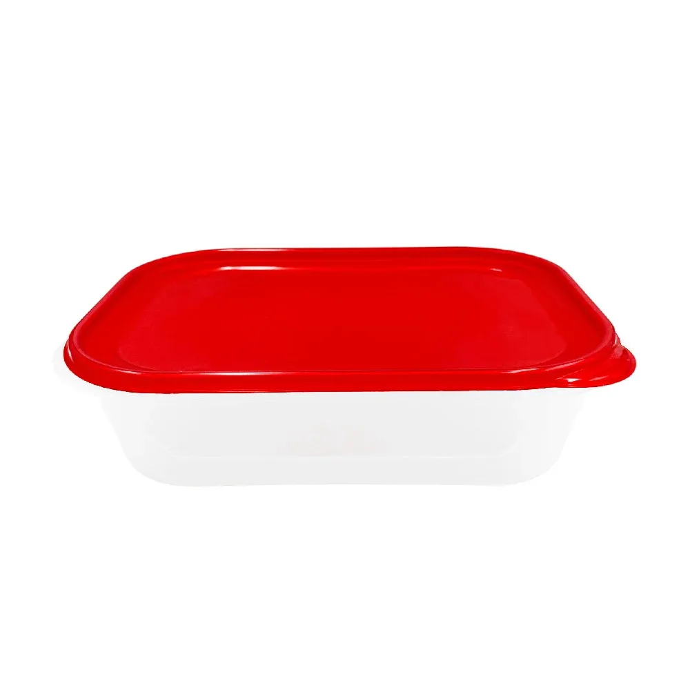 Tupper rectangular de plástico transparente, capacidad 32 oz - 946ml, variedad de colores en las tapas / 007937 / envase 32 oz rectangular