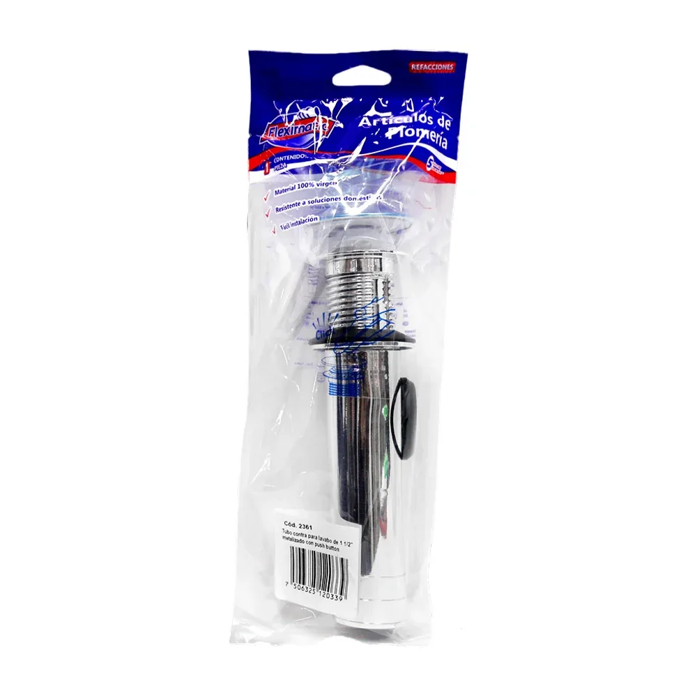 Tubo contra pared para lavabo de 1 1/2 pulgadas metálico con push button / 2361