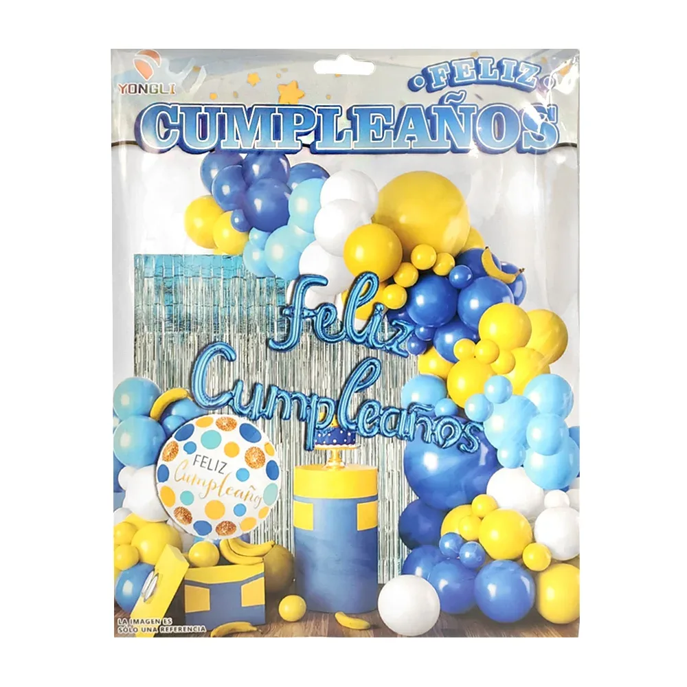 Kit decorativo feliz cumpleaños de 55 pcs con temática minions + cortina azul