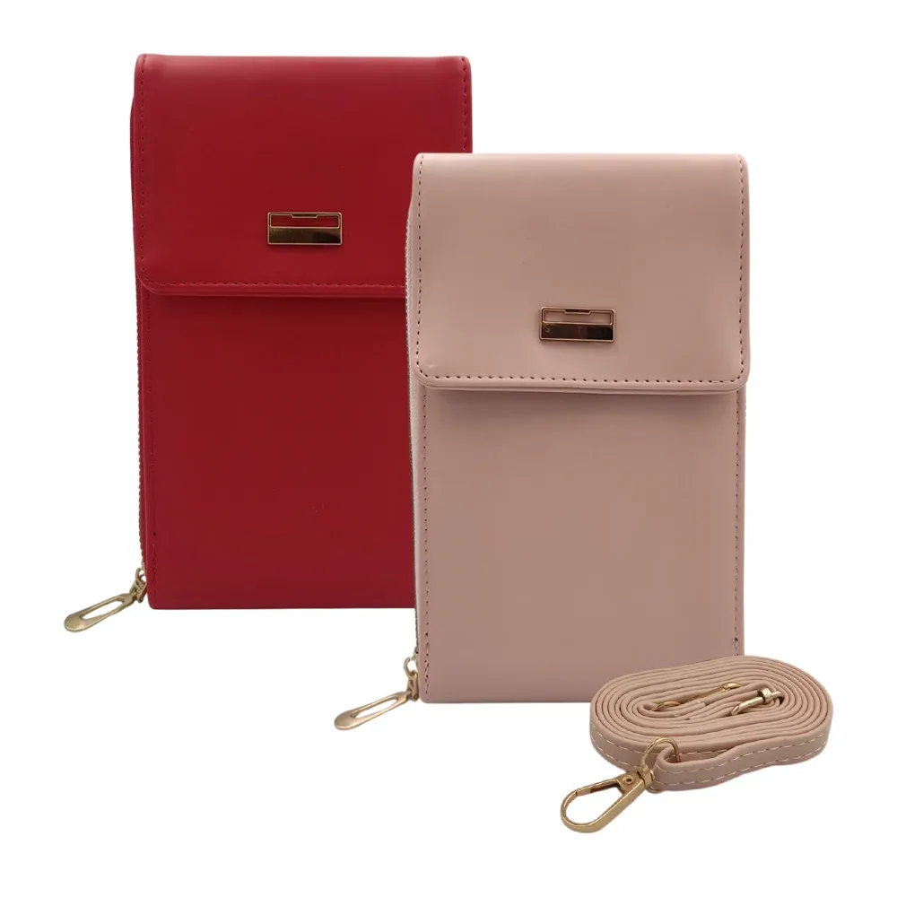 Bolsa cartera de piel sintética con broche de botón, placa y correa / t4230