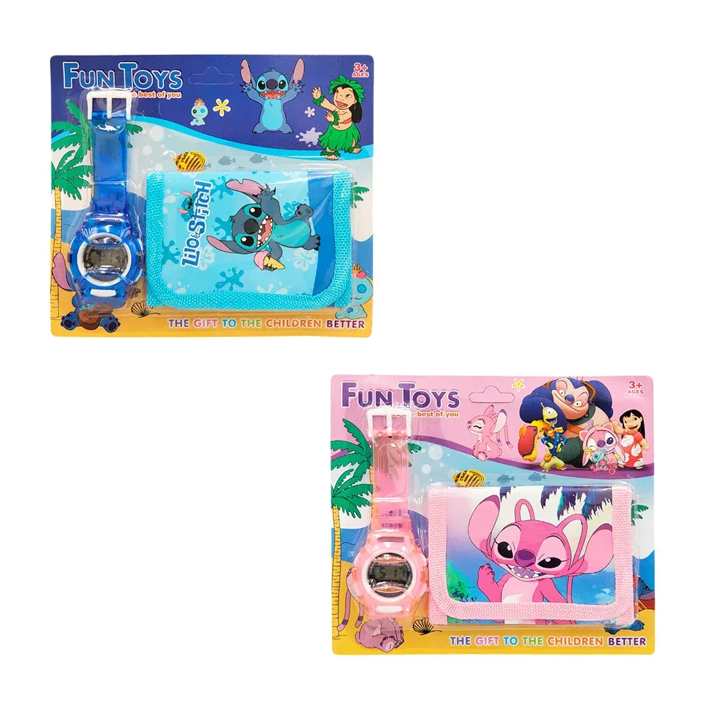 Juego de reloj digital y cartera infantil con estampado animado, varios colores
