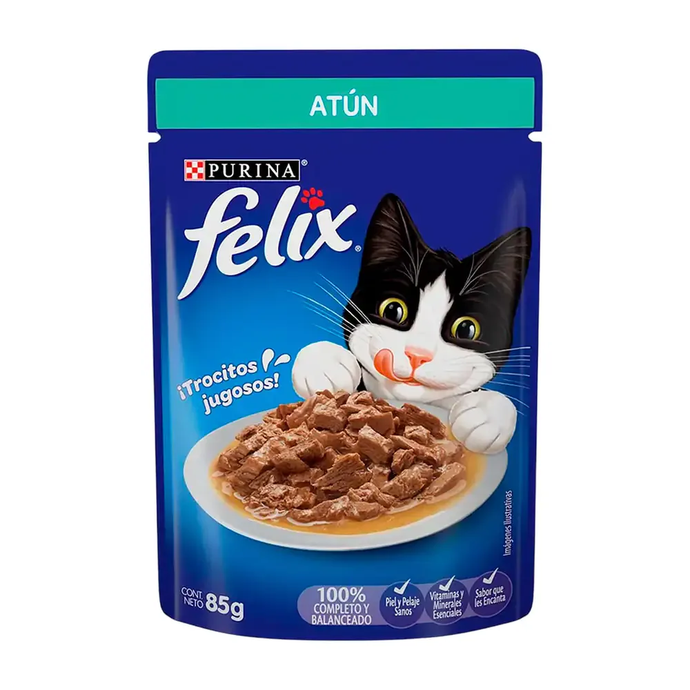 1pz alimento húmedo felix para gatos adultos, trocitos sabor atún, 85g / 209801