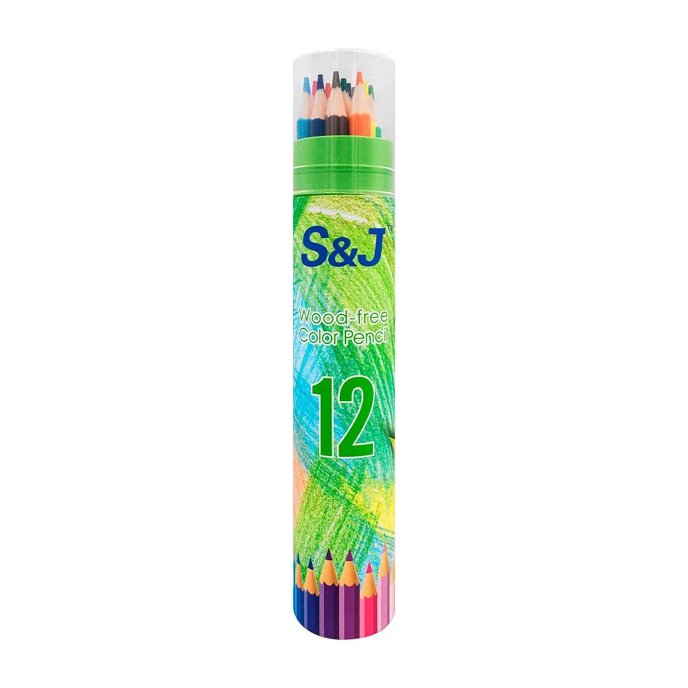 Estuche circular S&J con 12 lápices de colores de madera, variedad de colores