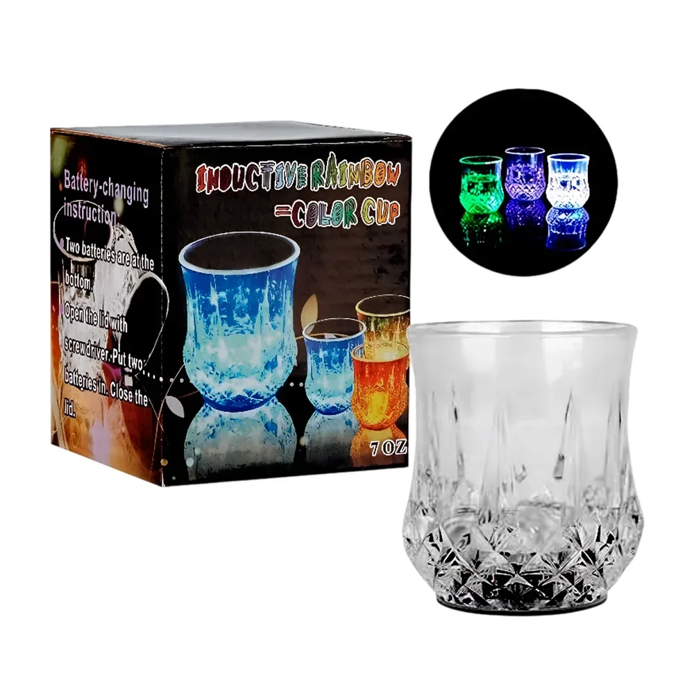 Vaso de plástico con relieve y base con luz led para fiestas, 7oz / lu88451