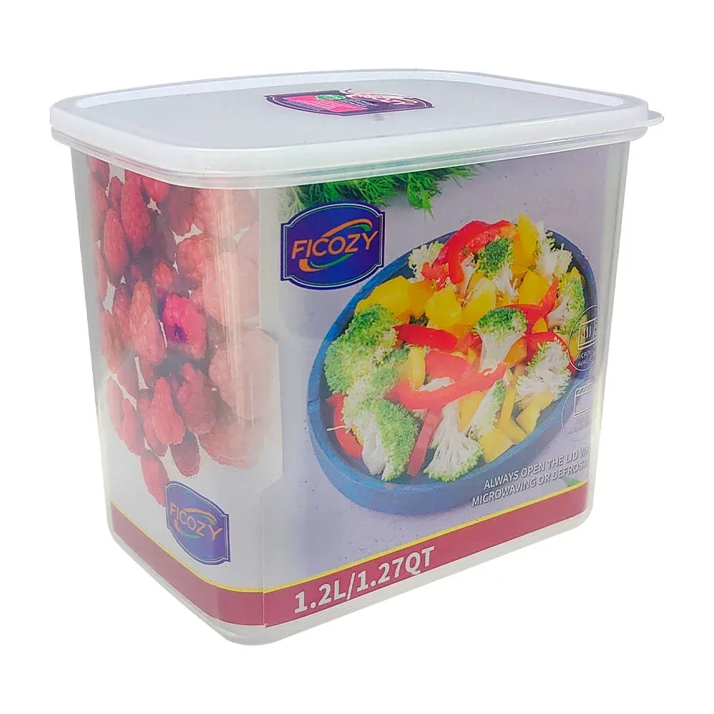 Tupper transparente de plástico, tapa de silicón con capacidad de 1.2l, 13x13 cm