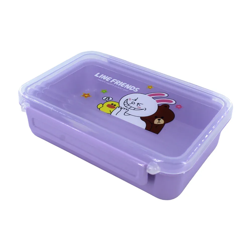 Tupper rectangular de 1 compartimiento con estampado de animales con cuchara, variedad de colores / line friends / 2218-8125