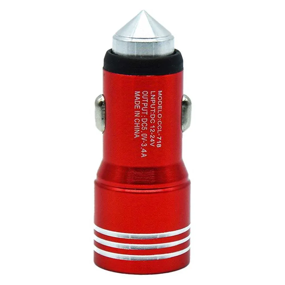 Plug metálico para coche, cargador con doble entrada usb / ccl-718