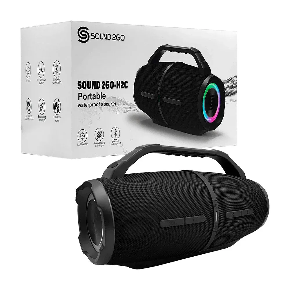 Bocina 2go portátil, inalámbrica, con múltiples puertos, asa y luz rgb / 2go-h2c