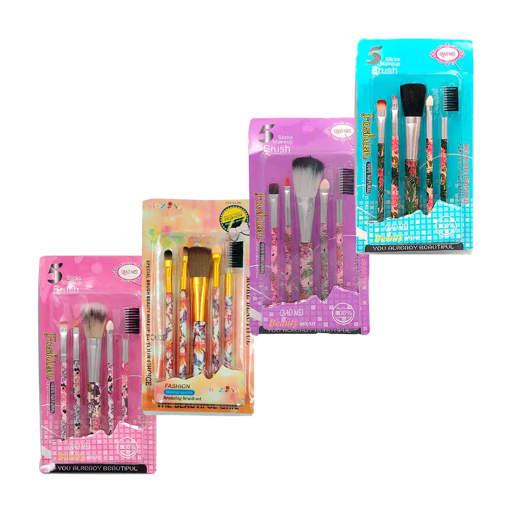 Paquete de 5 brochas para maquillaje con estampado en el mango / the beautiful gril / boz ya