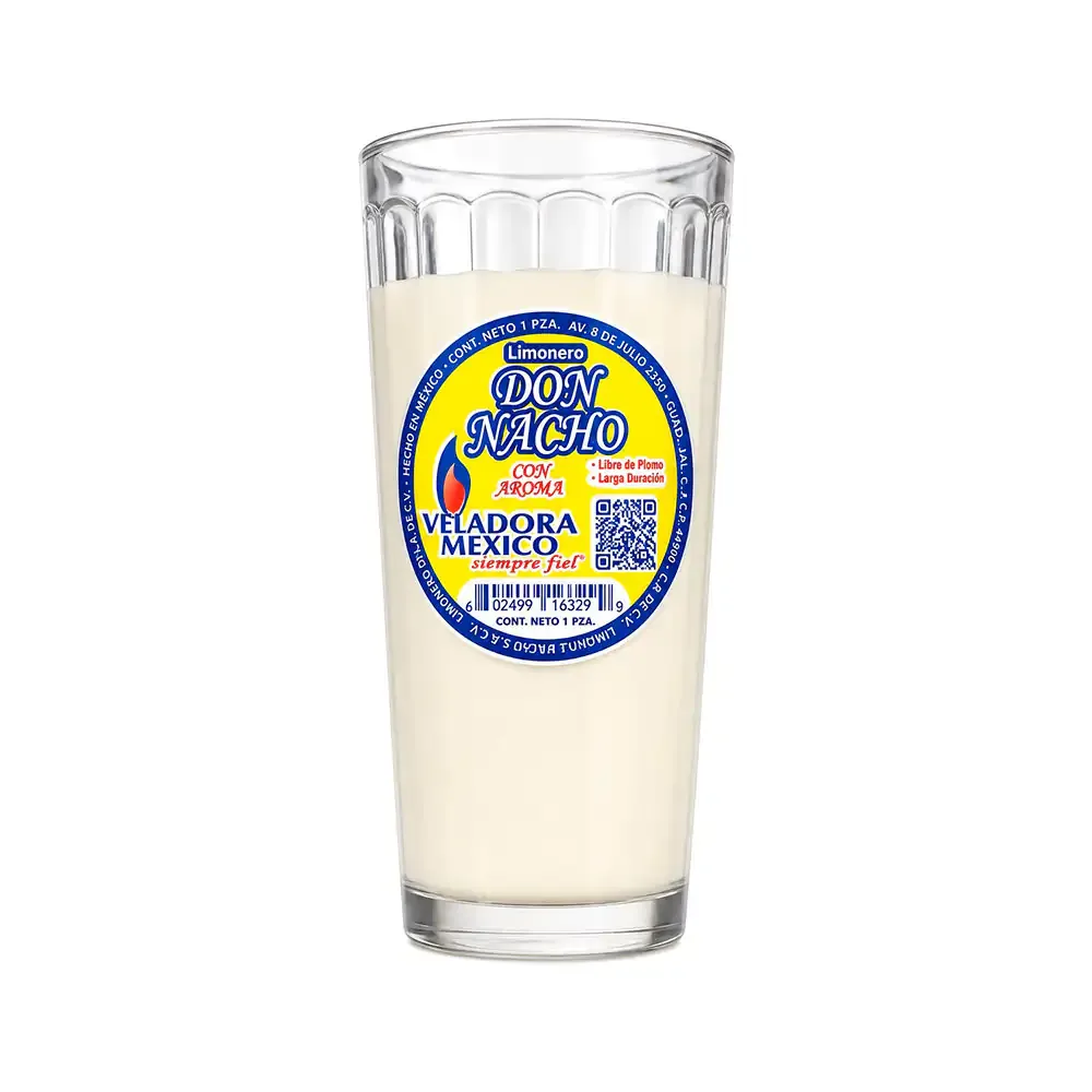 1pz veladora don nacho en vaso de vidrio, limonero / 163299