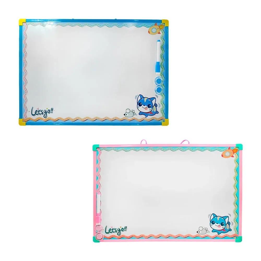 Pintarron pizarra blanca rectangular con diseño de gatos 50x36cm + plumón