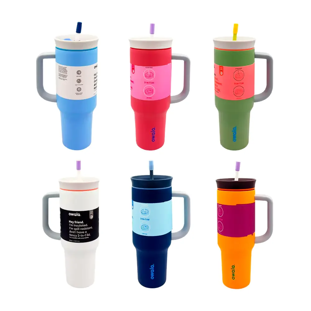 Vaso termo liso de 40oz con asa y tapadera multicolor + popote, variedad