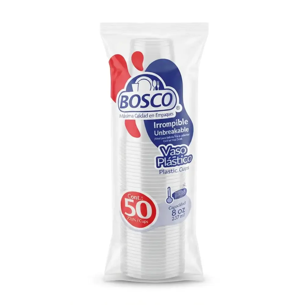 Paquete bosco con 50pz de vaso desechable de plástico, 237ml - 8oz / 205239
