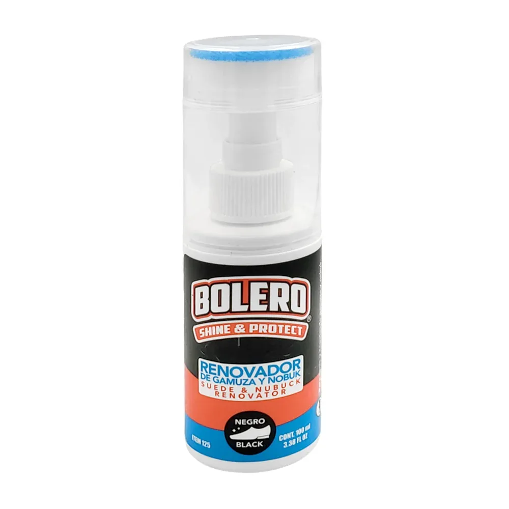 Renovador en spray, bolero, de gamuza y nobuk color negro + esponja, 100 ml