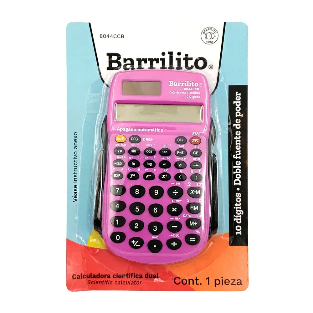 Calculadora cientifica cientifica dual chica, variedad de colores / 509202 / 8044ccb / barrilito escolar / calculadora 10 digitos