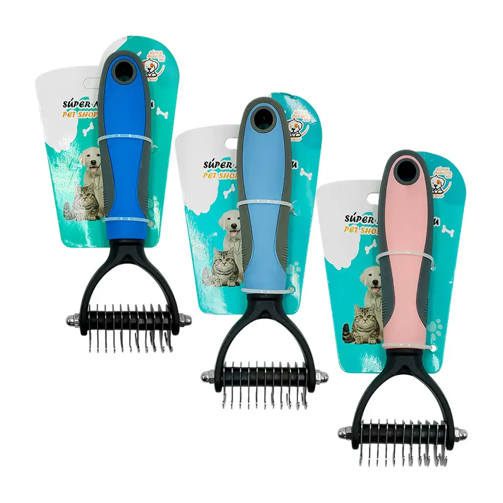 Cepillo deslanador para mascota bicolor con mango ergonómico, variedad / 35434
