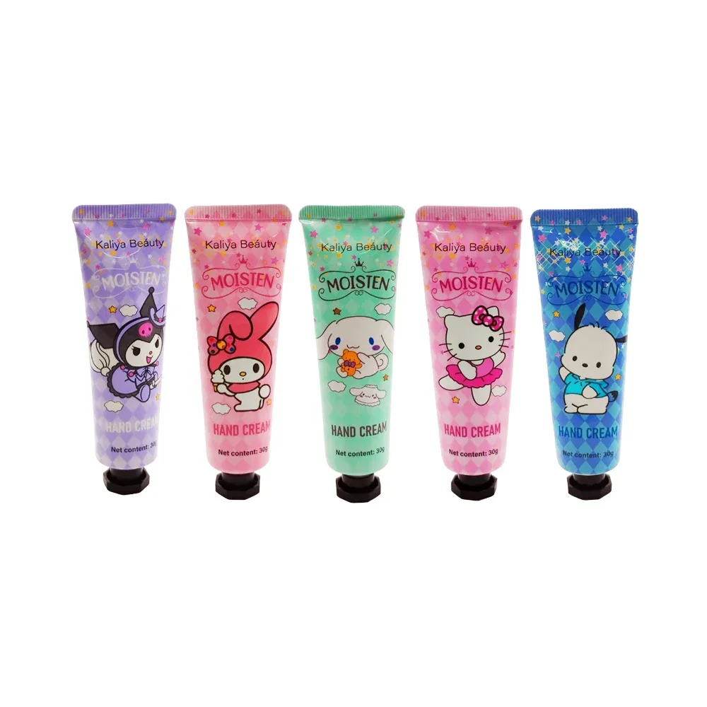 Paquete con 5 cremas hidratantes para manos con diseños estampados de hello kitty sanrio, variedad de aromas 30g / kaliya beáuty / hss-3008