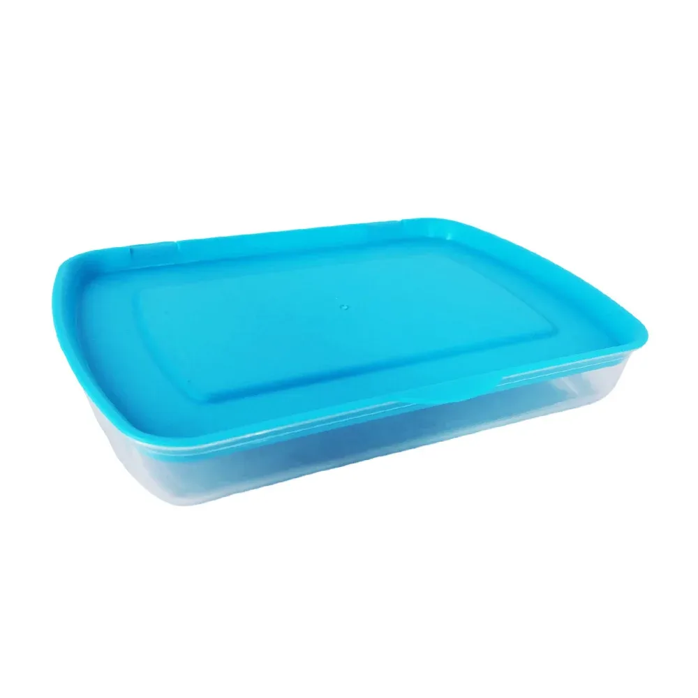 Juego de 4 tuppers transparentes de plástico con tapas de colores y diferentes tamaños / food storage container set / 81093