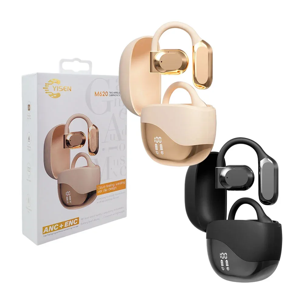Audífonos inalámbricos yisen m620 con diseño de clip y estuche de carga