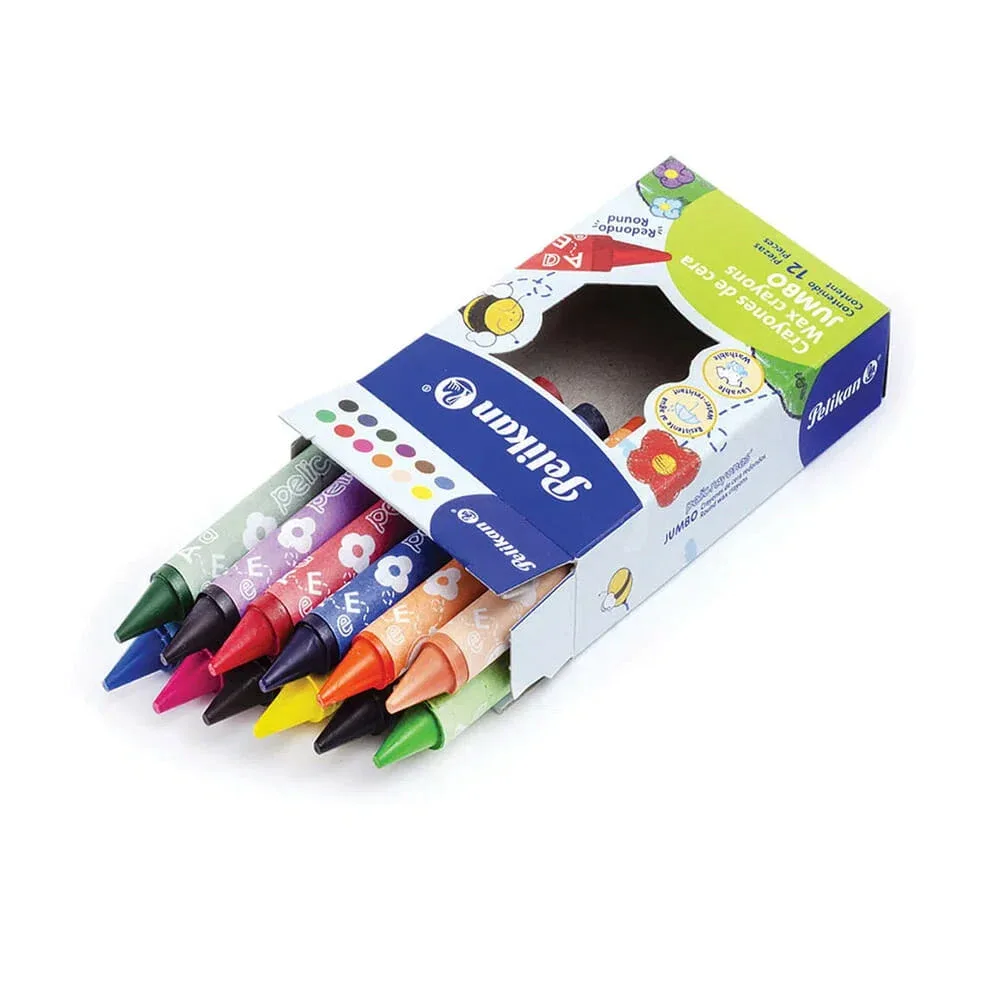 Caja con 12 crayolas redondas medianas pelikan de cera, variedad de colores / 50501200