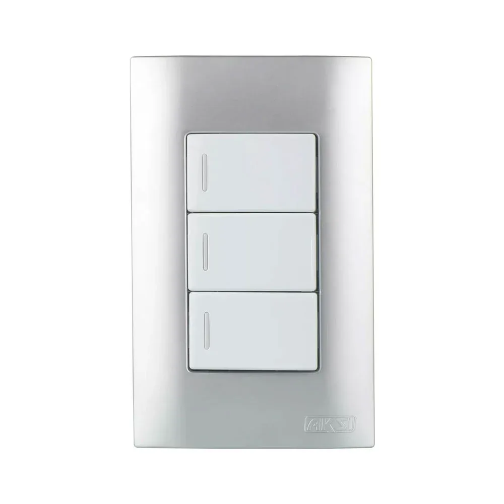 Placa de pared aksi con 3 interruptores - apagadores sencillos en color plata / altimus / 124808