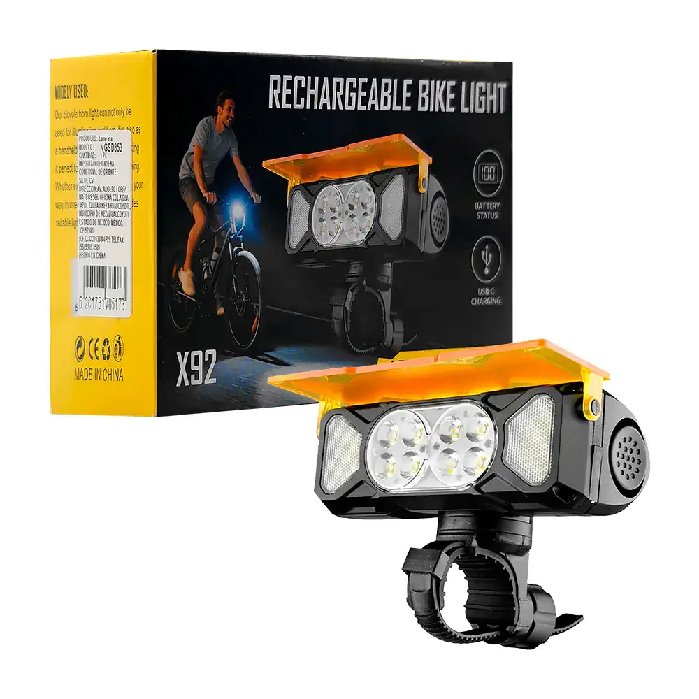 Lámpara led para bicicleta con filtro difusor y 7 modos de luz intercambiable