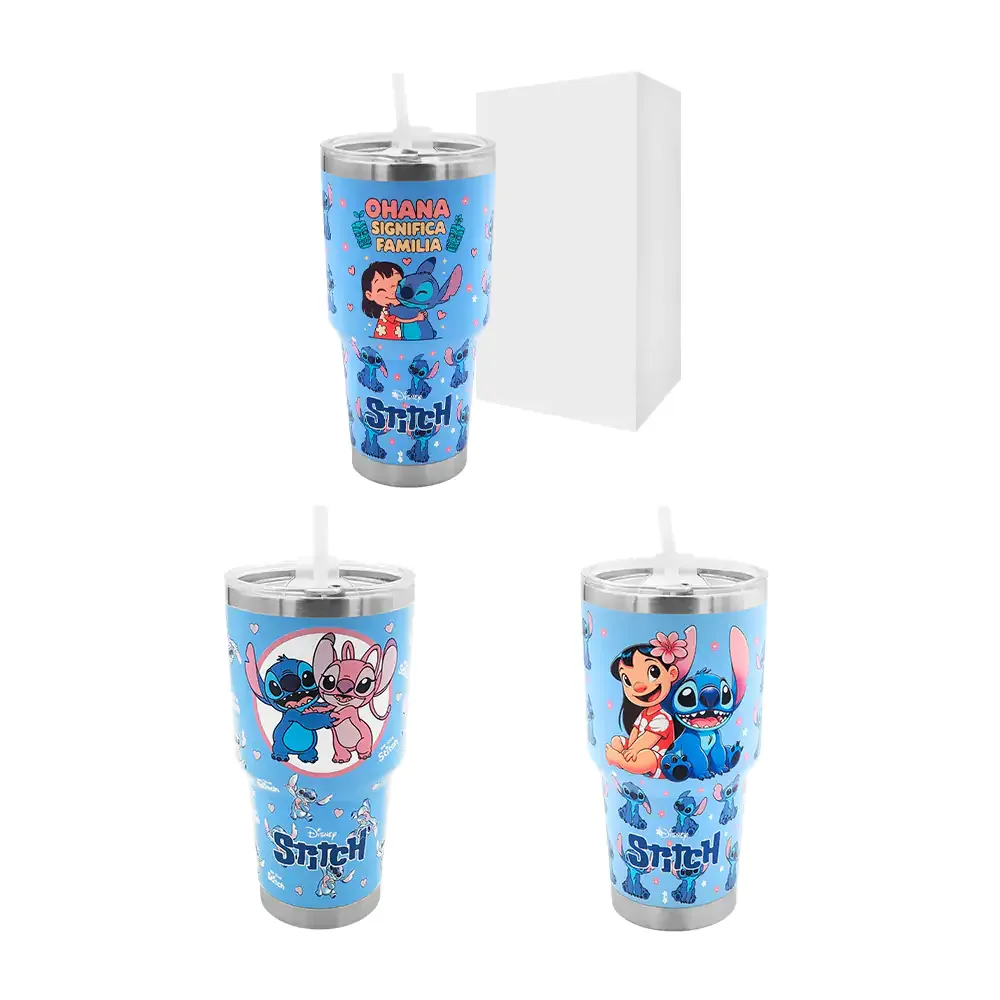 Vaso tipo termo con capacidad de 30oz de doble boquilla con diseño de alien animado + popote