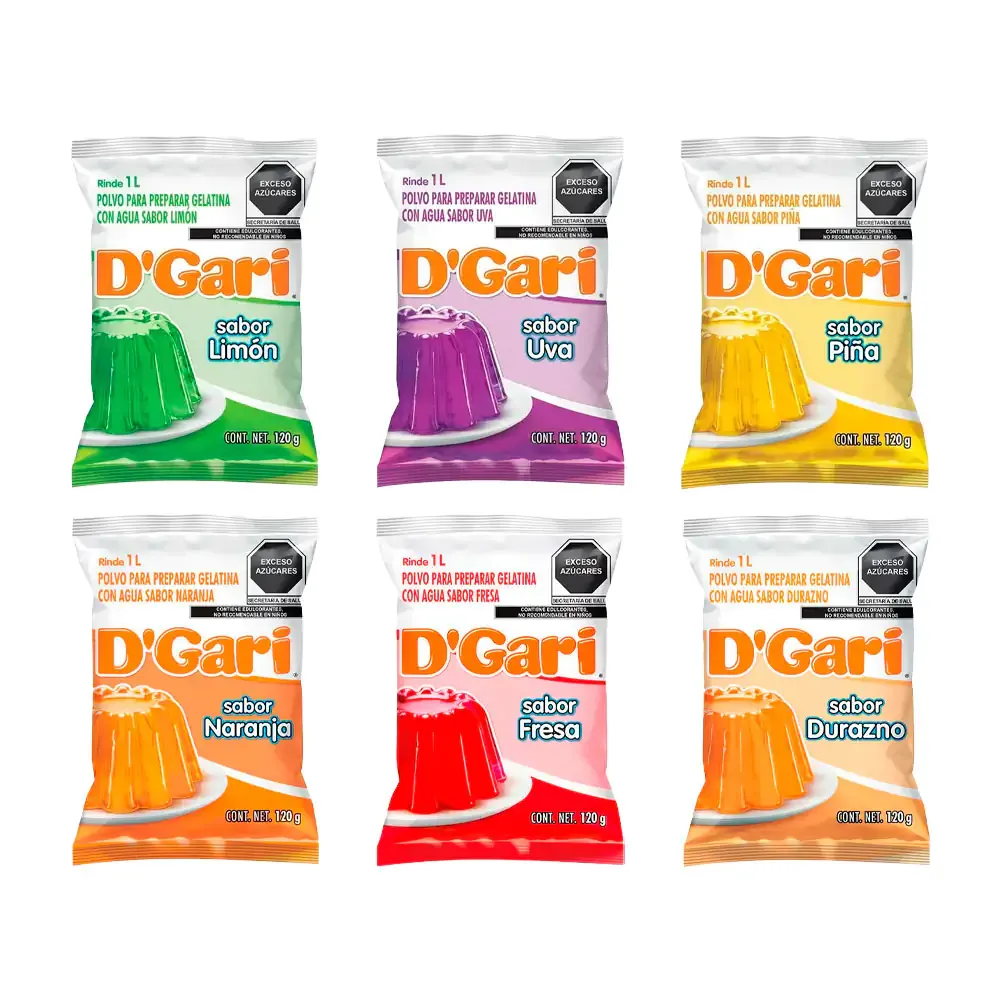 1pza Sobre d´gari polvo para preparar gelatina, 120g, variedad de sabores / d-gari