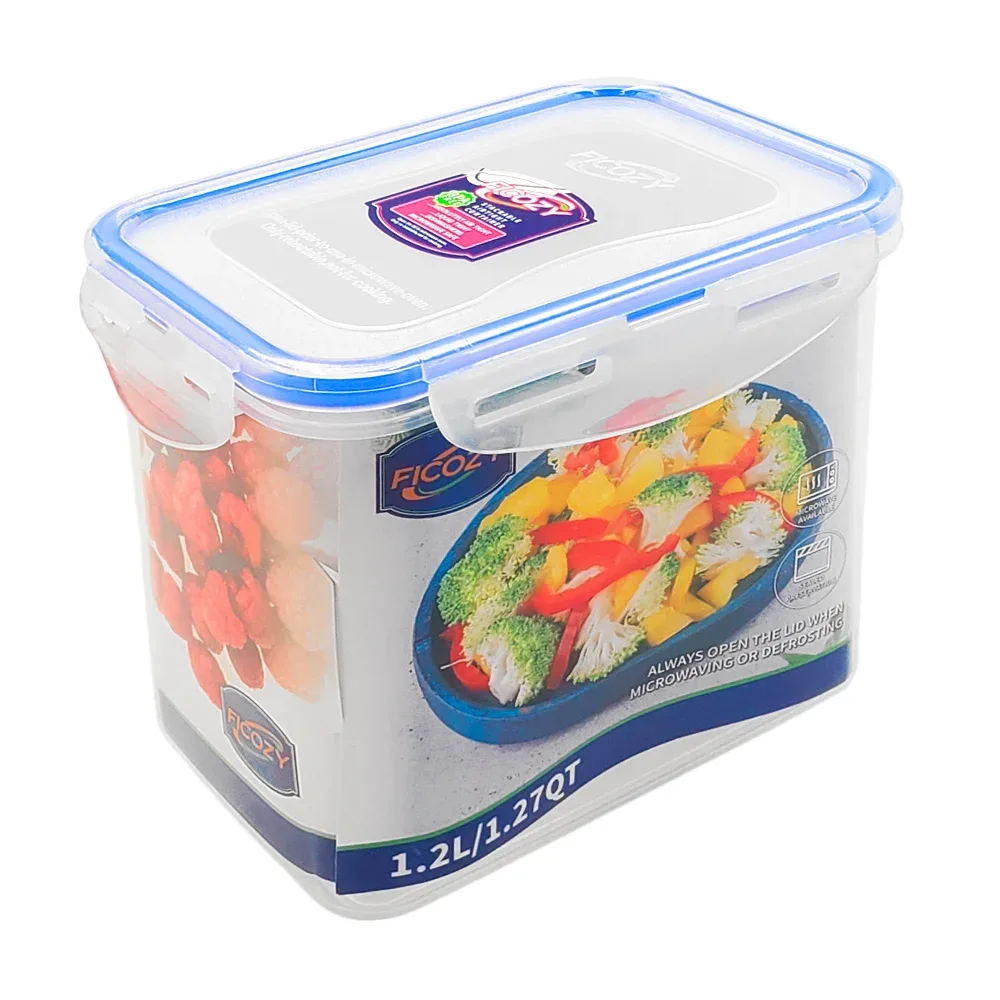 Tupper rectangular de plástico transparente con capacidad de 1.2l, resistente