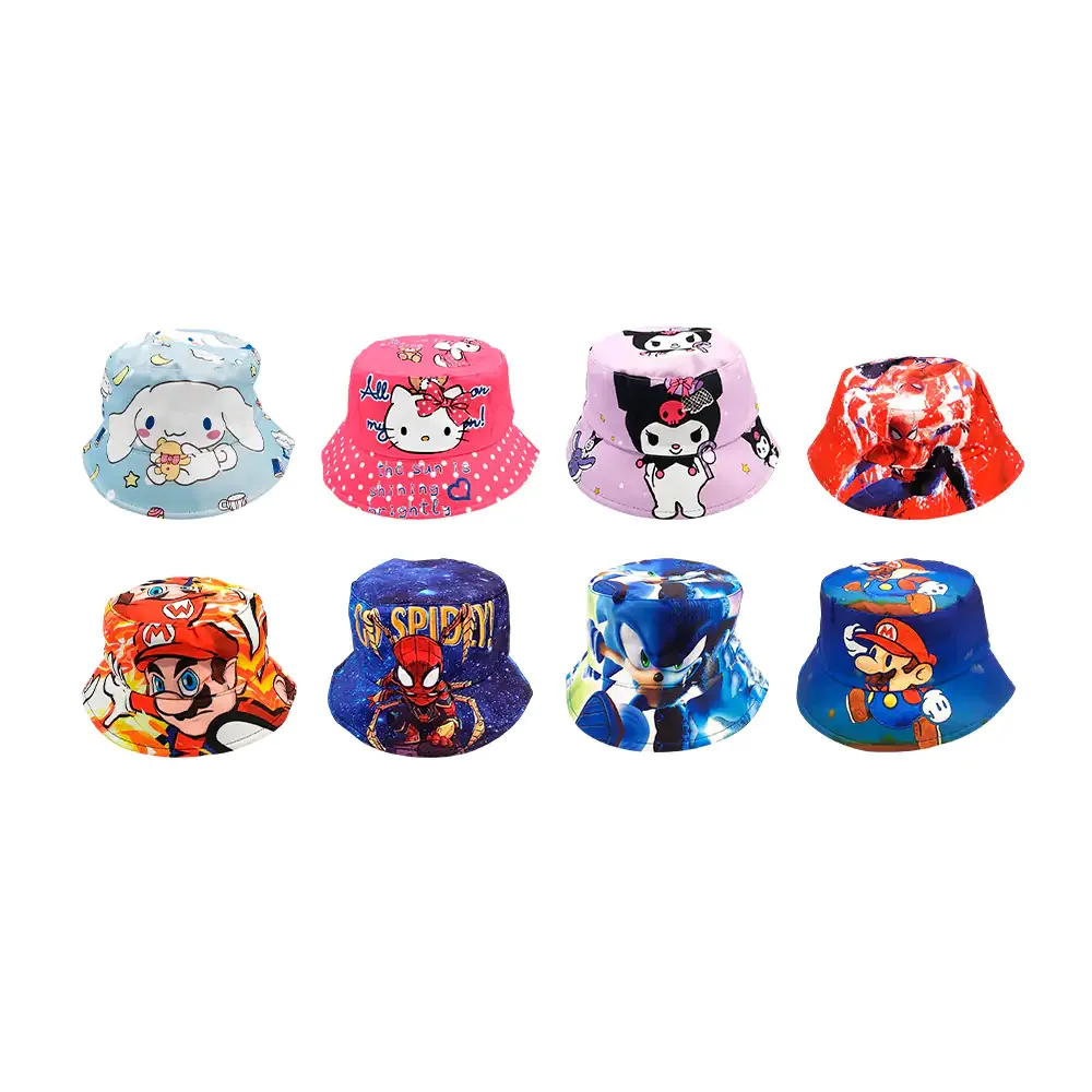 Bucket con estampado de personajes animados, variedad de diseños y colores