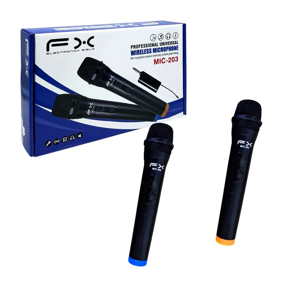Juego de 2 micrófonos inalámbricos profesionales metálicos con receptor bluetooth y esponjas / mic-203
