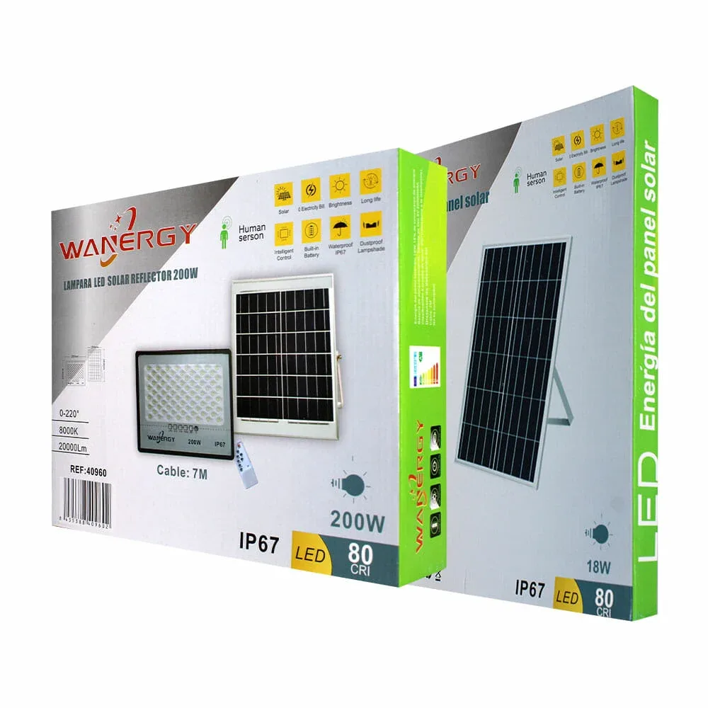Lámpara reflectora led wanergy 200w 24x29.5cm + panel solar 29x35cm, 18w 40960-1