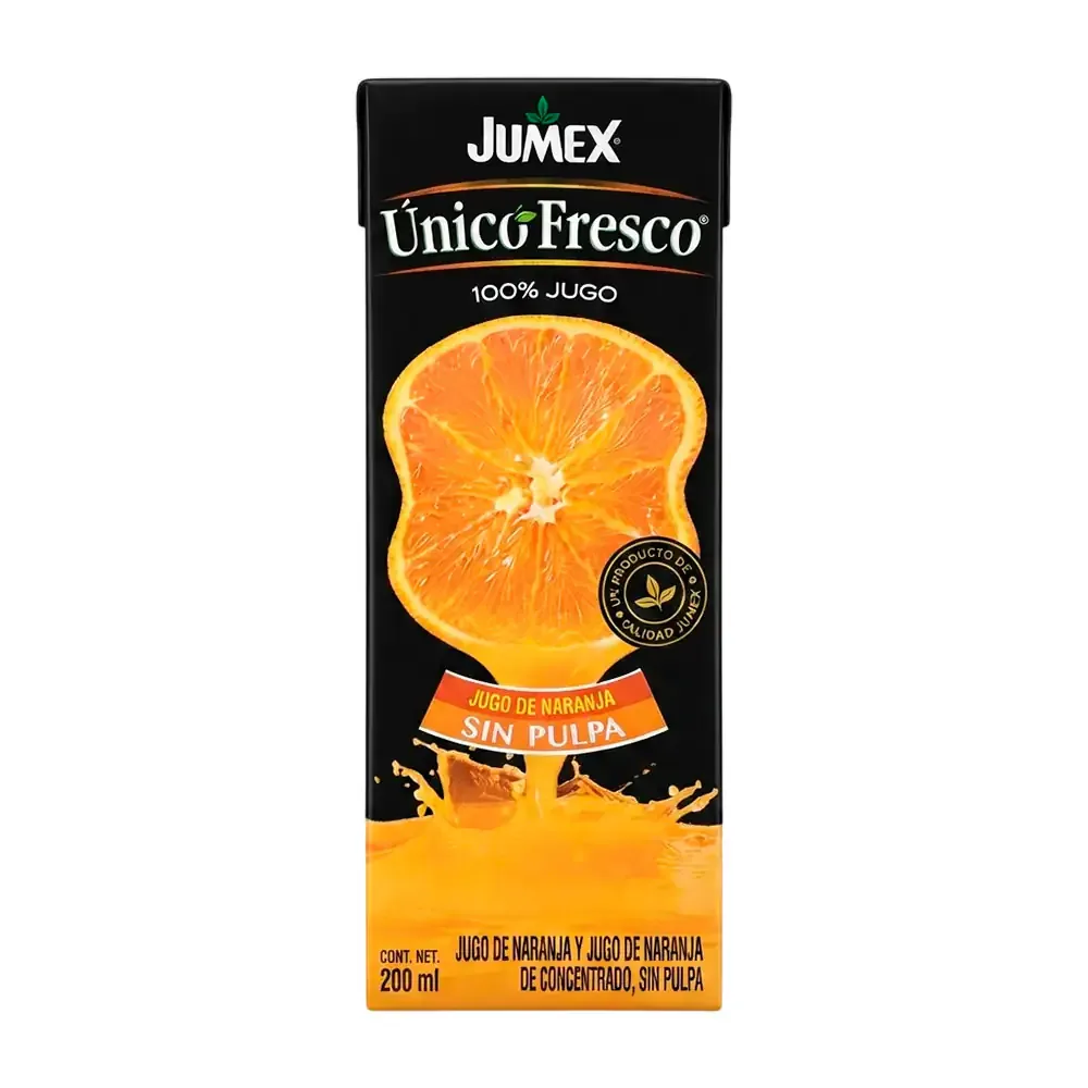 Caja de jugo jumex tetra pak de naranja sin pulpa, 200ml / 117509