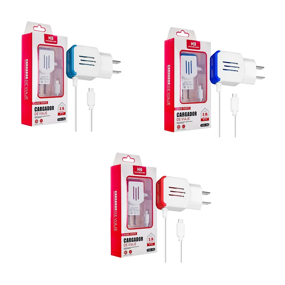 Cargador de viaje con 2 puertos usb y salida de 3.1a, variedad de colores / cdq-256