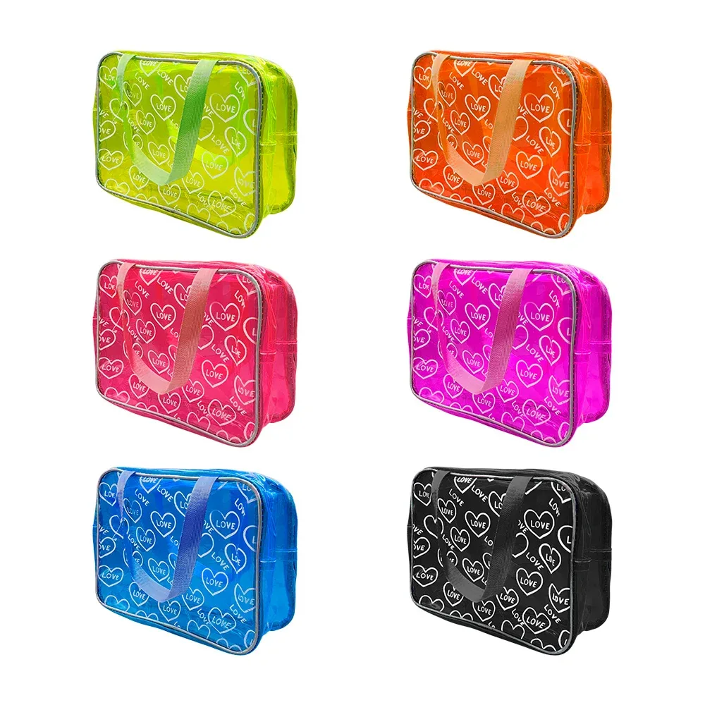 Bolsa de plástico duro transparente para dama con estampado de corazones y asa
