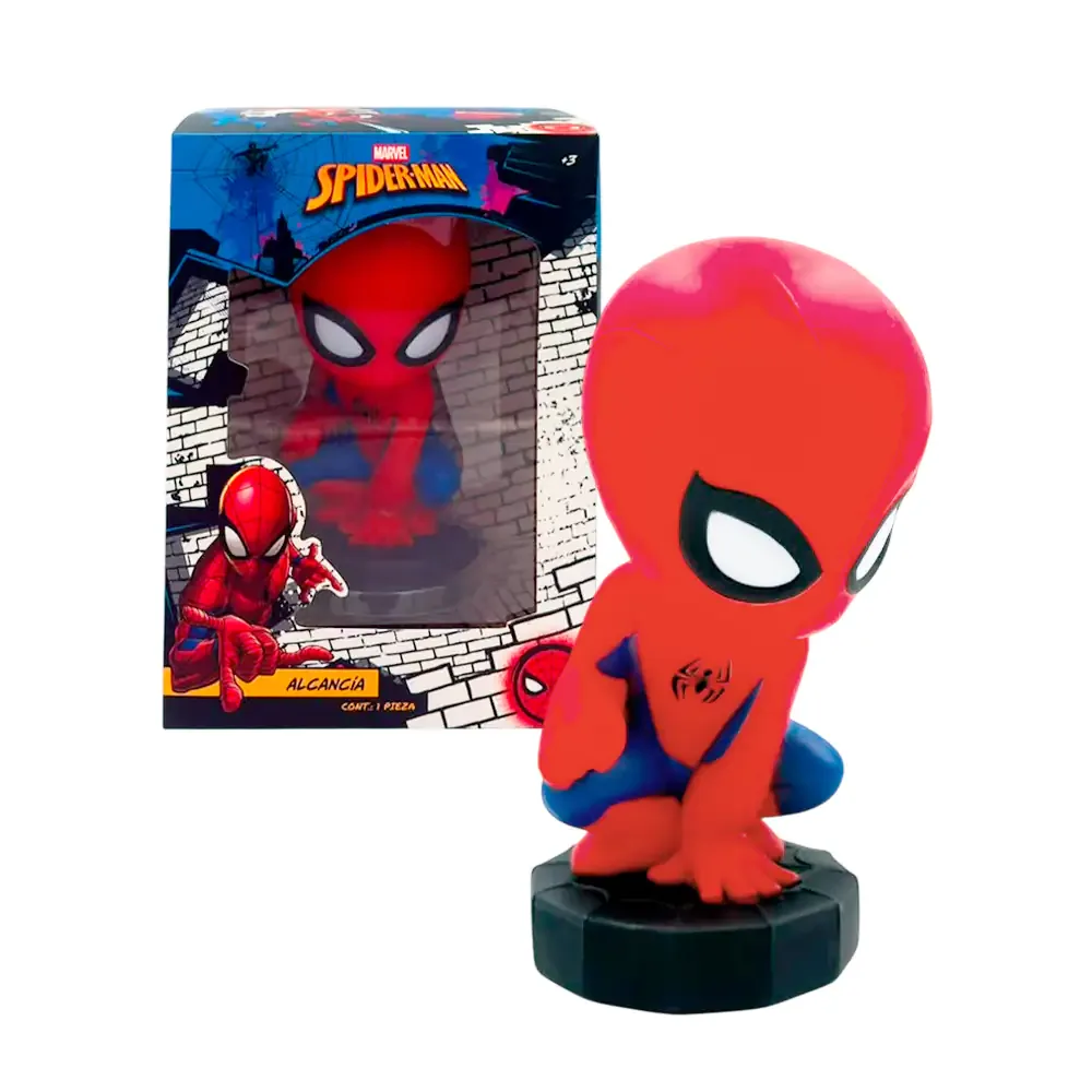 Figura alcancía de plástico con diseño de spider-man, 21cm, ranura de 3.1x05cm