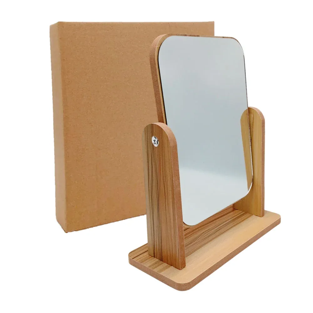 Espejo de 19x14 cm, con soporte y base de madera / ro-406