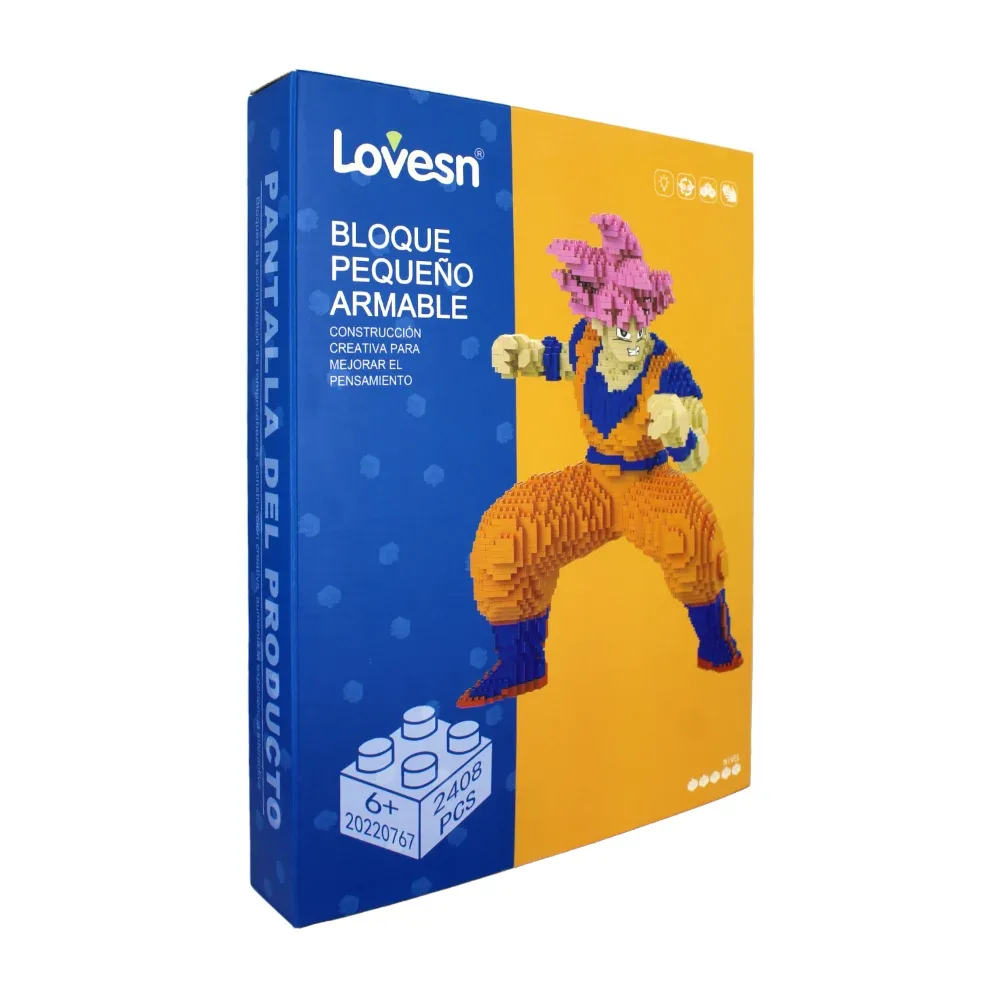 Figura didáctica de mini bloques armables con 2408pzas en forma de goku super saiyan fase dios / 20220767