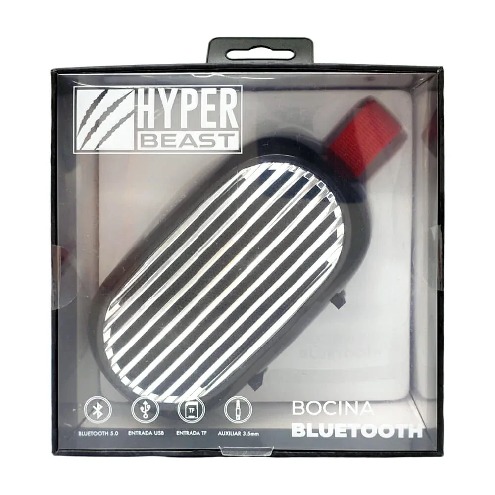 Bocina ovalada hyper beast bluetooth color negra con correa y ranuras para sd y usb / h001-b