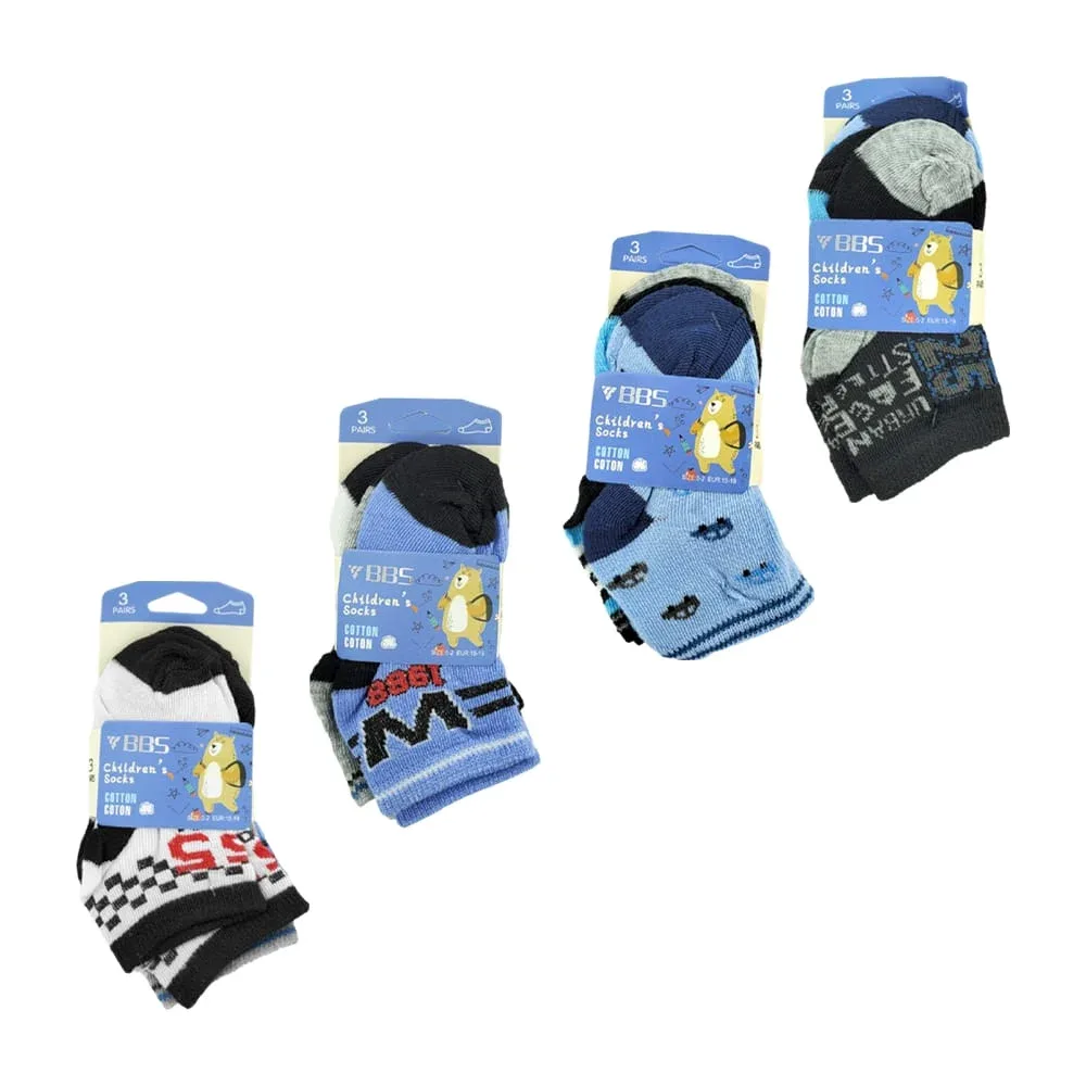 Paquete con 3 pares de calcetines infantiles bbs con diversos diseños para niño, variedad de modelos / 3 pairs 15-19 / lln601-1
