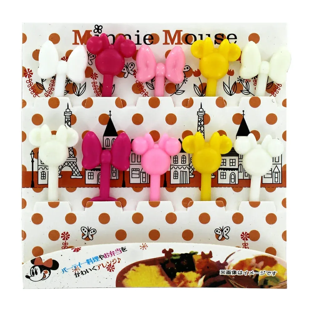 Paquete 10 palillos de plástico con diseño de minnie para alimentos / abs