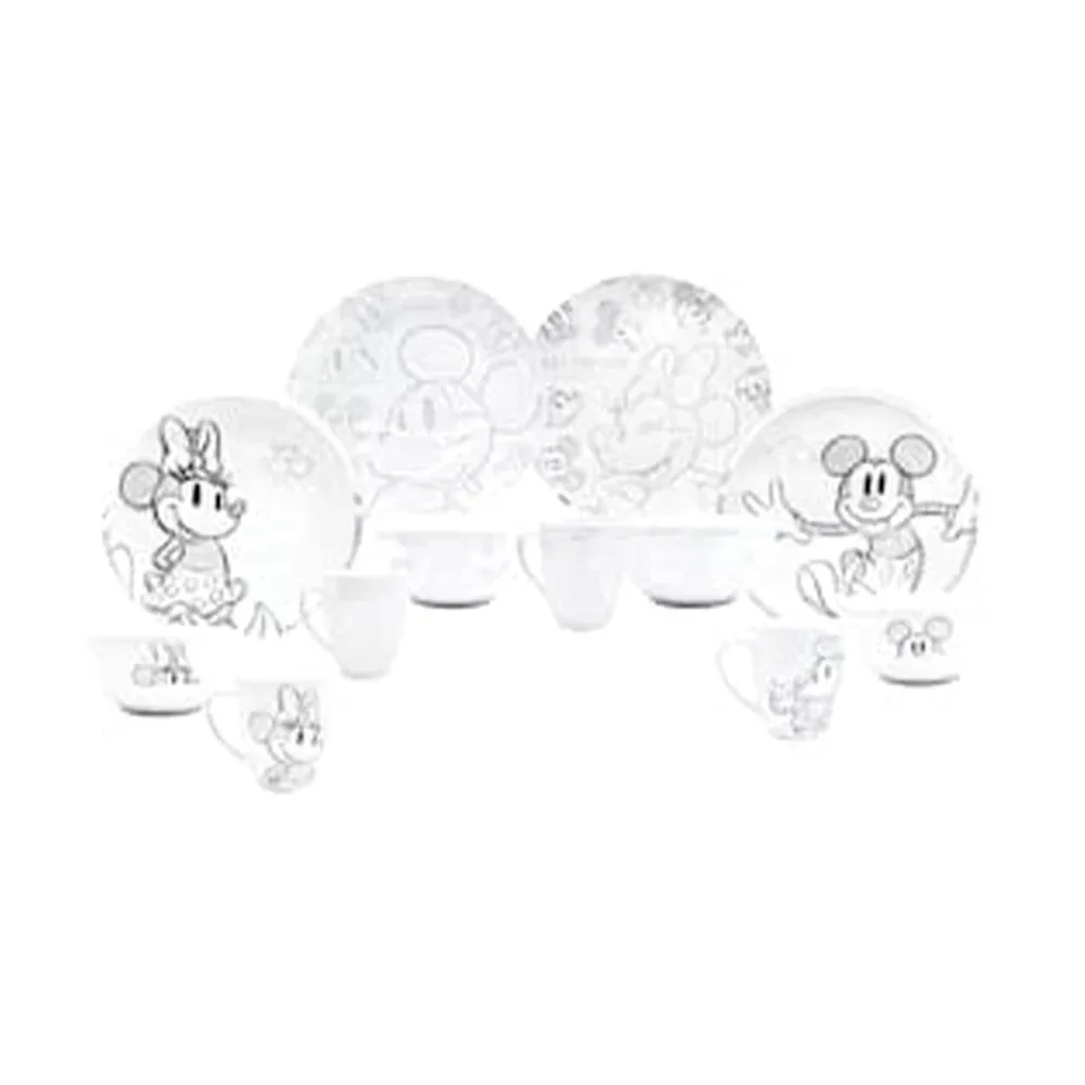 Vajilla coleccionable de porcelana con diseño de los 100 años de Disney con 12 piezas en platos 23cm, tazones 13.5 y tazas 330ml, variedad de diseños / 2415-4073