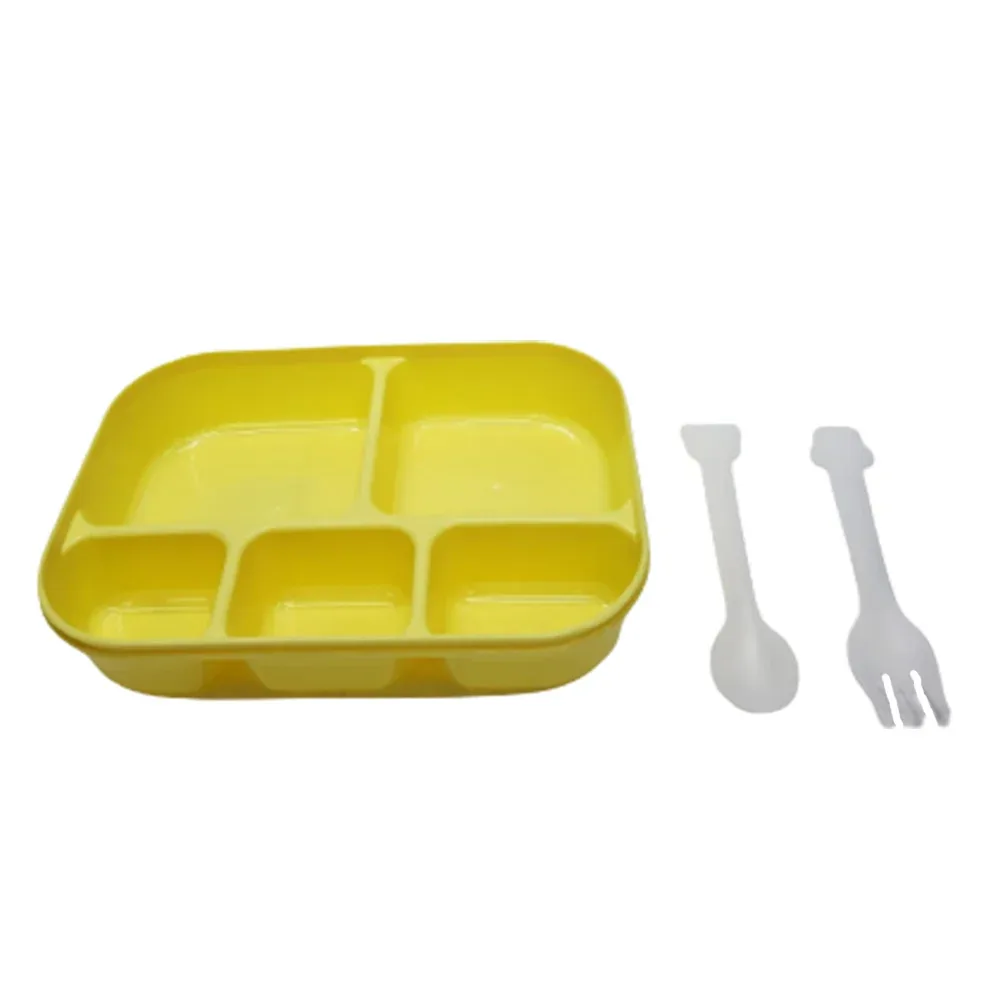 Tupper rectangular de plástico con 5 compartimientos y cubiertos, variedad de modelos y colores / 6715