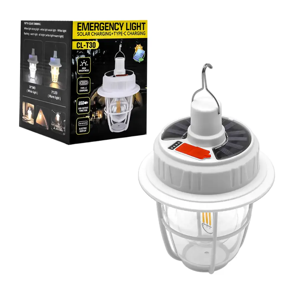 Foco lámpara recargable de emergencia, varios modos de iluminación + panel solar